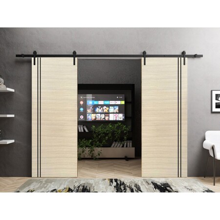 Sartodoors Sliding Double Barn Doors with Hardware, Planum 0016 Natural Veneer and Aluminum Strips, 13FT Rail PLANUM0016DB-SHP-72