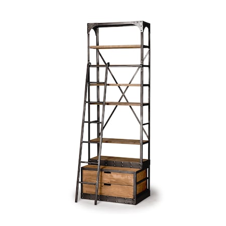Homeroots 94" Brown Copper and Wood Ladder Bookcase 380586