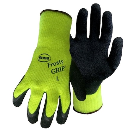 Boss Gloves, L, Knit Wrist Cuff, Acrylic/Latex Palm, High-Visibility Green 8439NL