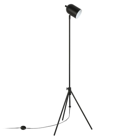 Homeroots 56" Black Adjustable Tripod Floor Lamp With Black Metal Cylinder Shade 523567