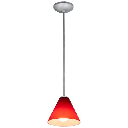 Access Lighting Martini, Pendant, Brushed Steel Finish, Red Glass 28004-1R-BS/RED
