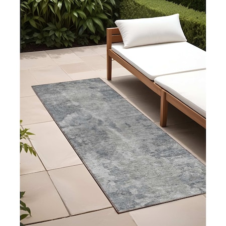 Homeroots 8' Runner Gray Abstract Washable Non Skid Indoor Outdoor Runner Rug 564261