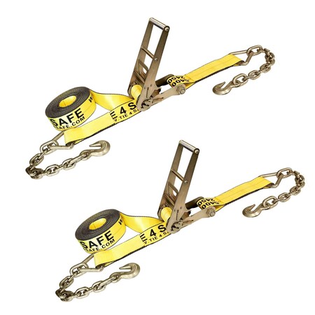 Tie 4 Safe 3'' x 30' Ratchet Strap w/ Chain Extension. WLL: 5,400 LBS Yellow, 2PK RT20R-1530-F87-Y-2