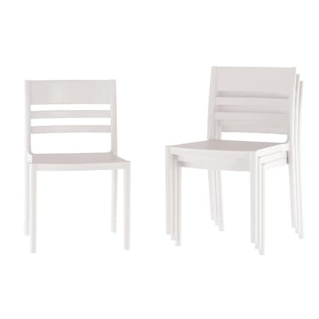 Flash Furniture Bridgeport Stacking Patio Chairs w/Slatted Backrest, All-Weather Resin Chairs, White, 4PK 4-DHF-317-APP-WH-GG