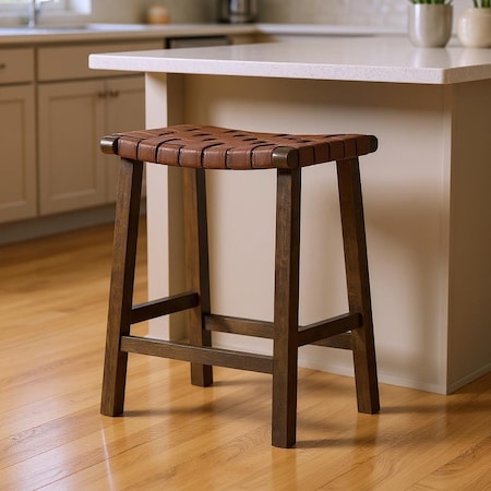 Homeroots 26" Brown Faux Leather and Solid Wood Backless Counter Height Bar Chair 632503