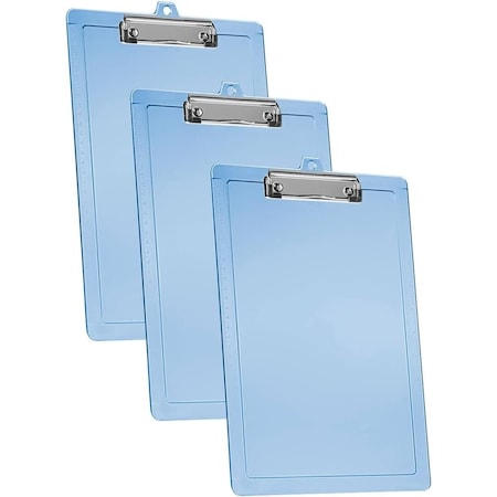 Acrimet 3 Pack Clipboard Letter Size Low Profile Clip & Side Rulers, Durable Plastic, Clear Blue, 3PK 134.2