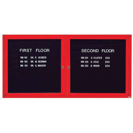 Aarco Outdoor Enclosed Directory w/ Al Frame, Powder Coated Red, Letter Panel is Black Vinyl, 36''Hx72''W OADC3672R