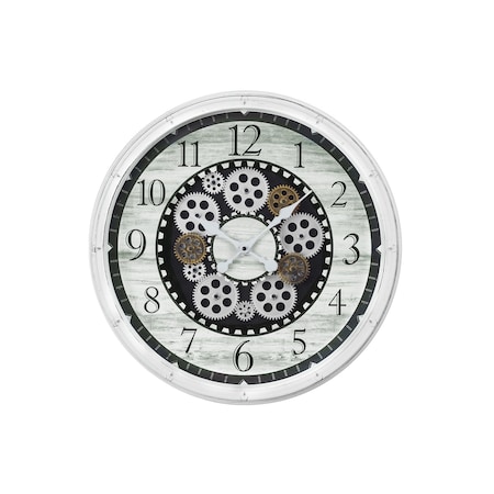 Monarch Specialties Clocks, 20'' Round, Gear Mechanism, Wall Clock, Antique White, Transitional I 9059