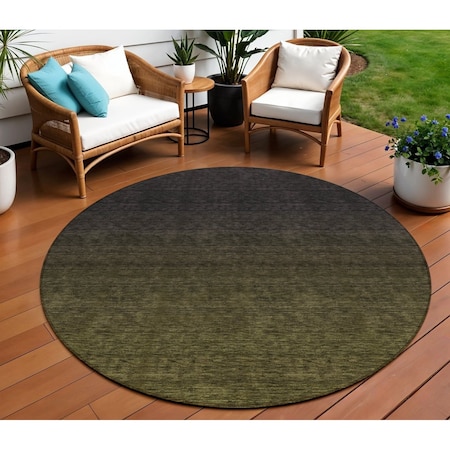 Homeroots 8' Olive Green And Charcoal Round Abstract Washable Indoor Outdoor Area Rug 588962