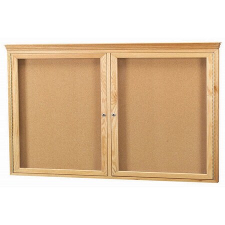 Aarco Enclosed Bulletin Board w/ Red Oak Frame Crown Molding, High Gloss Clear Lacquer Finish, 36''Hx60''W OBC3660RC