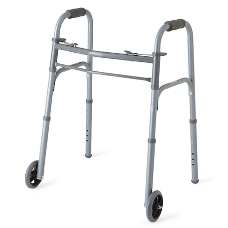 Medline 2-Button Folding Basic Steel Junior Walker with 5in Wheels, 4PK MDS86410JW54B