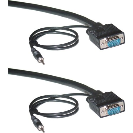 Cable Wholesale Shielded SVGA Cable with 3.5mm Audio, Black, HD15 Male, Coaxial Construction, Double 10H1-29125