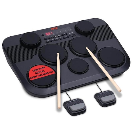 Pyle Electronic Tabletop Digital Drum Set, Compact Portable Drum Pad Kit w/ 7 Touch Sensitive Drum Pads PTED03