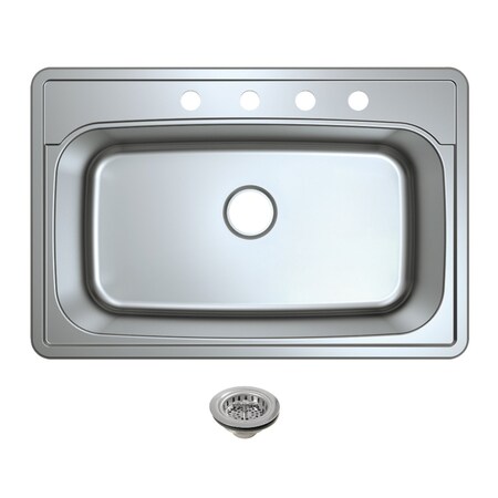 Kingston Brass 33-Inch Stainless Steel Self-Rimming Single Bowl Drop-In Kitchen Sink, 4-Hole with Strainer KGKTS3322901