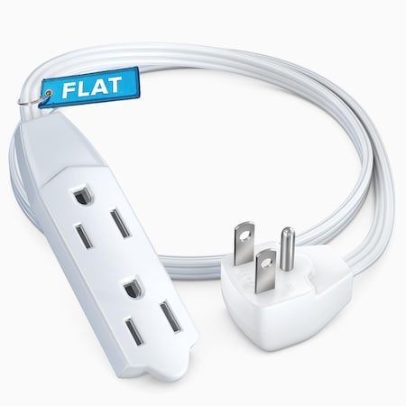Maximm 1ft 16AWG 3-Prong Flat Plug Extension Cord 125V 13A UL, White ADW-90-33F01-16W0