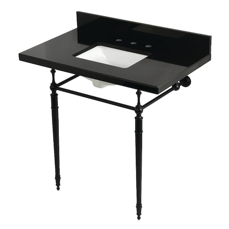 Kingston Brass 36" Black Granite Console Sink with Brass Legs, 8-Inch, 3-Hole, Black Granite/Matte Black KVPK3622K8SQ0