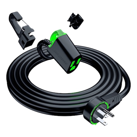 Maximm 10ft 16AWG 360 degrees Flat Plug Extension Cord w/ LED & Hook, UL, Black ADW-360-S210-BH