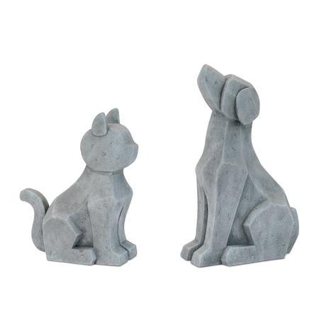 Homeroots Set of Two Gray Polyresin Cat And Dog Figurines, 2PK 633963