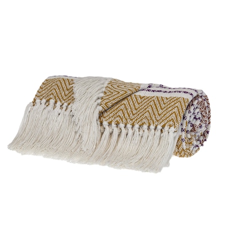 Homeroots Mustard Woven Cotton Striped Throw Blanket 478689