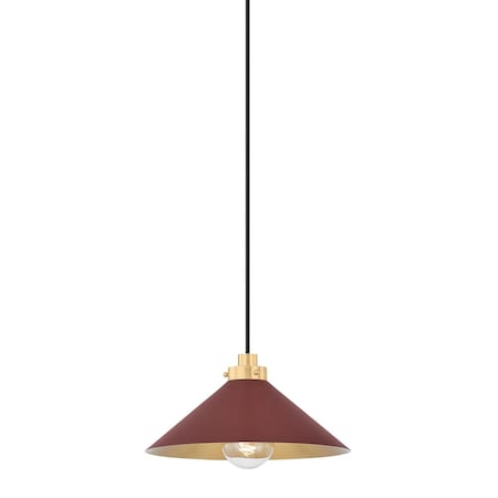 Hudson Valley Lighting Clivedon 12 in. Pendant in Aged Brass/Soft Crimson by Mark D. Sikes MDS1401-AGB/CRN