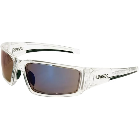 Uvex Full Frame Safety Glasses with Clear Ice Frame, Blue Mirror Anti-Scratch and Hardcoat Lens S2975