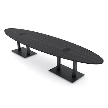 Skutchi Designs Oval Conference Table With Power Unit, 48 in W, 168 in L, Grey HAR-OVL-48X168-DOU.BK-WA7949-EBLK
