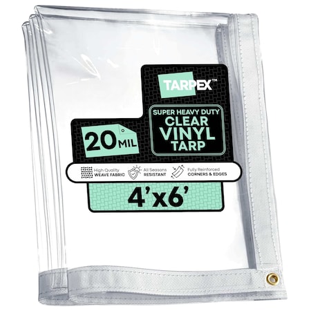 Tarpex Ultra Heavy Duty Tarp, 4 ft x 6 ft, 20 Mil, Clear, PVC CVT20-TA-46