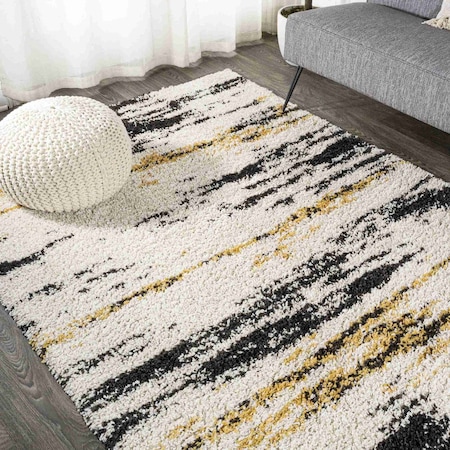 Jonathan Y Nova Modern Bold Strie' Shag Beige/Black/Yellow 3 ft. x 5 ft. Area Rug SHG102A-3
