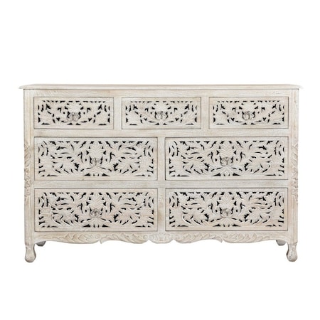 Homeroots 57" White Solid Wood Seven Drawer Dresser 521235