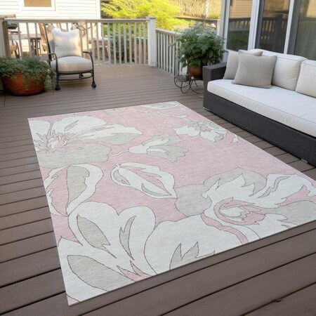 Homeroots 5' X 8' Pink Ivory And Beige Floral Washable Indoor Outdoor Area Rug 589567