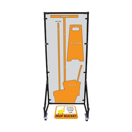 5S Supplies Housekeeping Shadow Board Broom Station V15, Gray / Orange, BO + Stand, No Text HSB-V15-GRAY/ORANGE-BO-STAND-NO TEXT