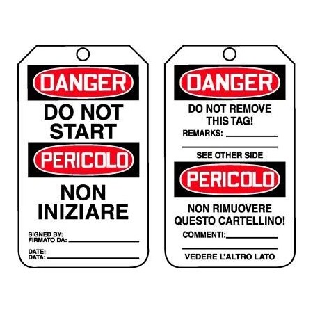 Accuform Safety Tags, DANGER DO NOT START BILINGUAL ITALIAN, 5.75in x 3.25in, PF-Cardstock, 25PK TMT153CTP