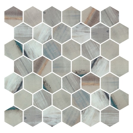 Andova Tiles Haelm 2-in Hexagon Honeycomb Marble Look Upcycled Polished Glass Wall & Floor Mosaic Tile ANDHAE1372