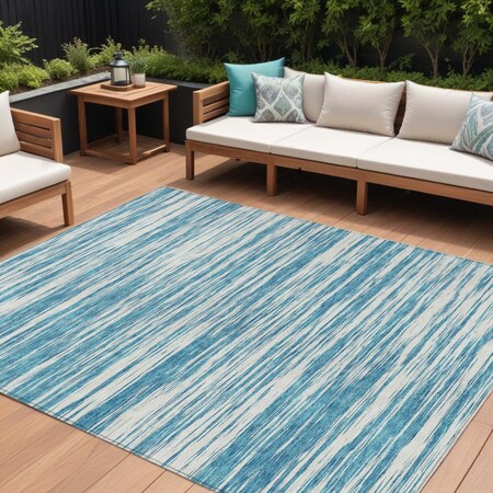 Homeroots 9' X 12' Teal Blue And Ivory Abstract Washable Indoor Outdoor Area Rug 613131