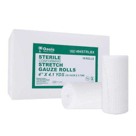 Oasis Sterile Stretch Gauze Rolls, 4"x4.1 Yards, 16PK 494STRL