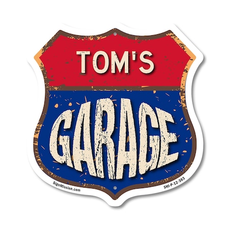 Signmission Tom's Garage, 12 Inch X 12 Inch, Plastic Sign SHI-P-12-383-TOM