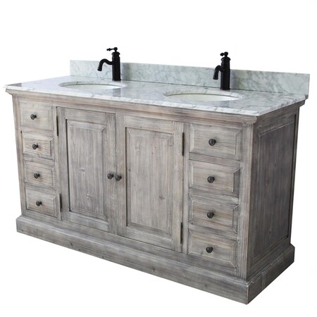 Infurniture WK1860-G plus CW Top 61 in. Rustic Solid Fir Sink Vanity In Grey-No Faucet WK1860-G+CW Top