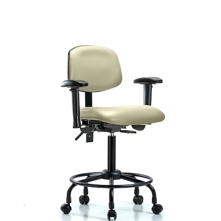 Blue Ridge Ergonomics Bench Chair, RT Tilt, AA Cast, Vinyl, Wht, 6-Way Adjustable, 22" to 29" Height, Adobe White BR-VMBCH-RT-T1-A1-RC-8501