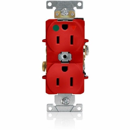 Leviton Straight Blade Receptacle, 5-15R, 15 A, 125V AC, 2 Pole, 3 Wire, Flush Mount, Single, Red 8200-IGR