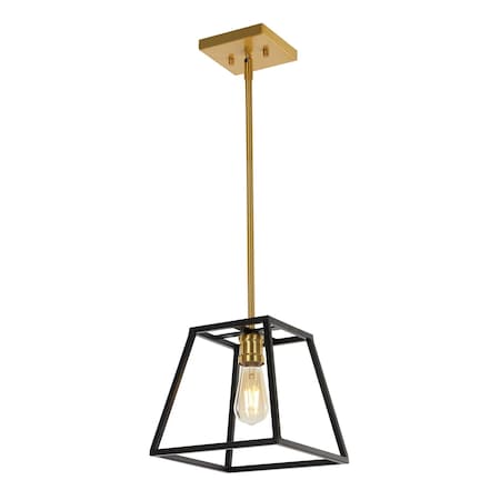 Jonathan Y Girard 9.25" 1-Light Farmhouse Industrial Iron LED Pendant, Black/Brass Gold JYL6509A