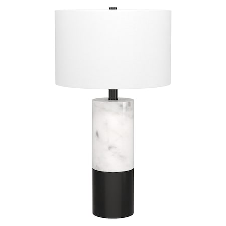 Homeroots 24" Black and White Marble and Metal Cylinder Table Lamp With White Drum Shade 546090
