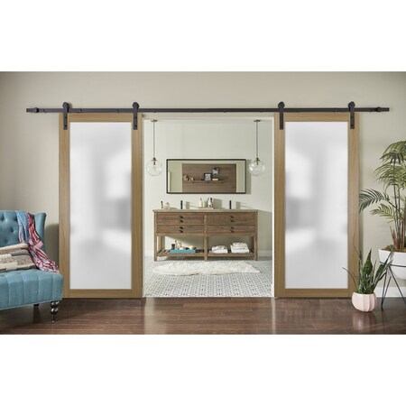 Sartodoors Sturdy Double Barn Door with Frosted Glass Planum 2102 72x80 (2* 36x80) Solid Core Modern Interior PLANUM2102DB-HA-72
