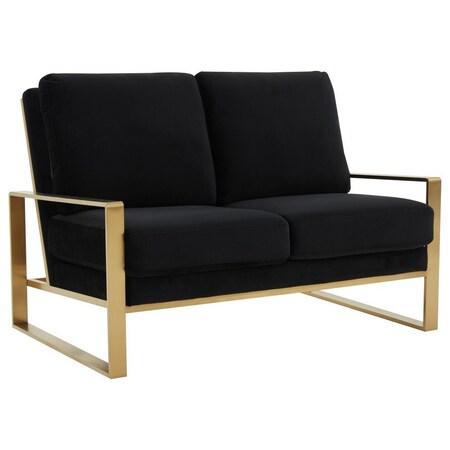 Leisuremod Jefferson Contemporary Velvet Loveseat with Gold Frame, Black JAG53BL