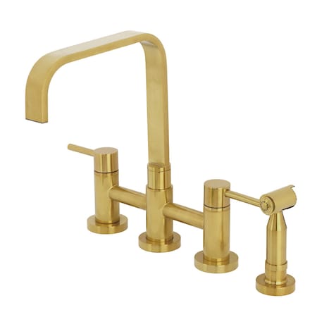 Kingston Brass Bridge Kitchen Faucet with Brass Sprayer, Brushed Brass KS8257DLBS