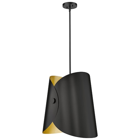 Z-Lite Salone 1 Light Pendant, Matte Black/Matte Black Outer, Gold Inner, 18 In W x 19.5 In H 1951P18-MB