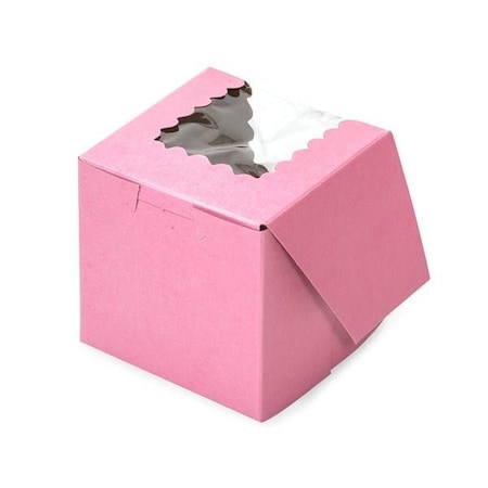 Nashville Wraps 4x4x4 Pink Window Cupcake Box, 1-piece Lock Corner, 200PK BBPKW444