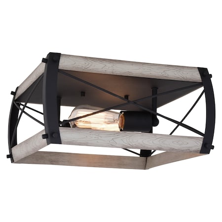 Vaxcel Montclare Black and White Ash Wood Finish Farmhouse Cage Flush Mount Ceiling Light Fixture C0254