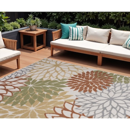 Homeroots 6' X 9' Ivory Green And Blue Indoor Outdoor Area Rug 527606