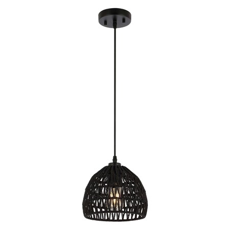 Jonathan Y Campana 8.25" 1-Light Bohemian Modern Woven Rope/Iron LED Pendant, Black JYL6512B