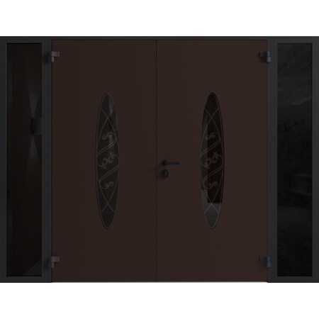 Vdomdoors Front Exterior Prehung Aluminum Double Doors Ronex1277 Brown 2 Sidelights Mirrored Clear Glass RONEX1277DEXD-BRW-W16+72+16xH80-LH-O